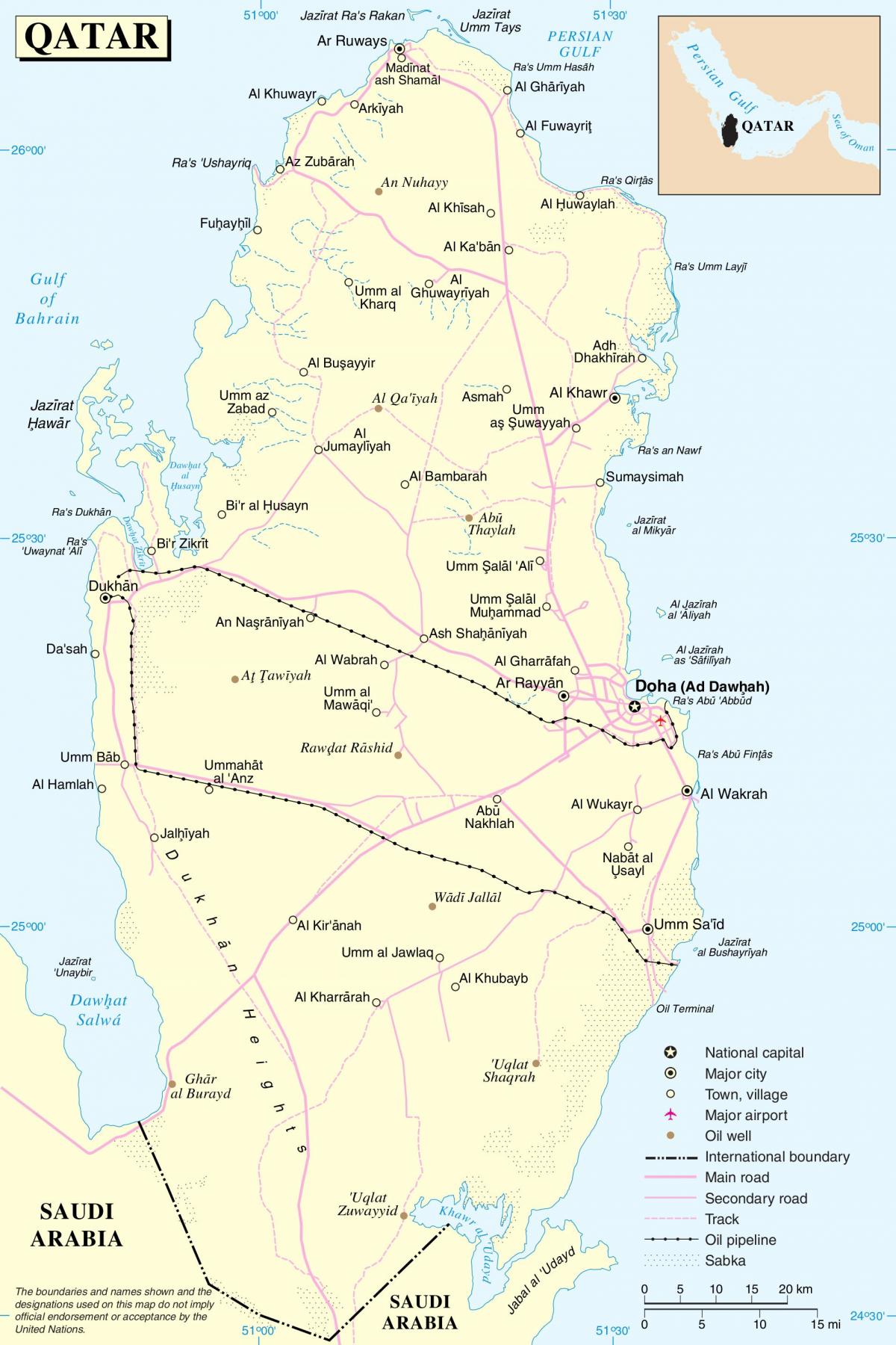 Катар дорожнього маршрут на карті